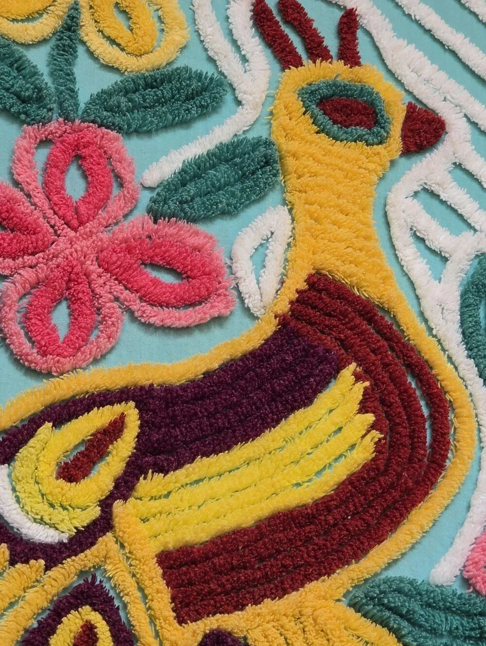 Vintage Chenille Peacock Bedspread 90